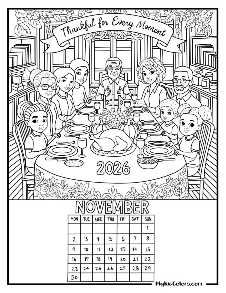 2026 Coloring Calendar – Page # 12