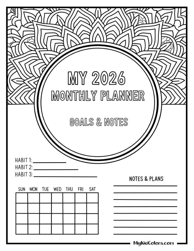 2026 Coloring Calendar – Page # 15
