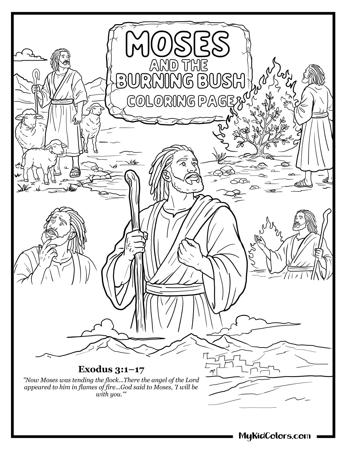 15 Moses and the Burning Bush Coloring Pages That Teach About Courage and God’s Presence (Exodus 3)