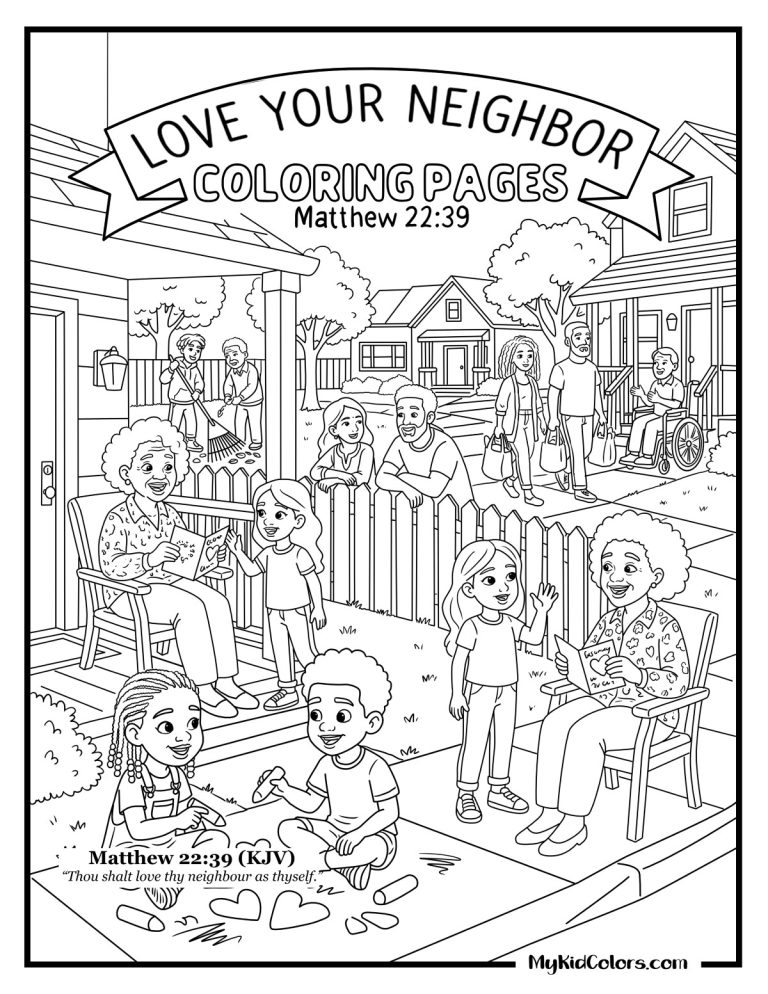 15 Free Hand-Drawn Love Your Neighbor Coloring Pages for Kids