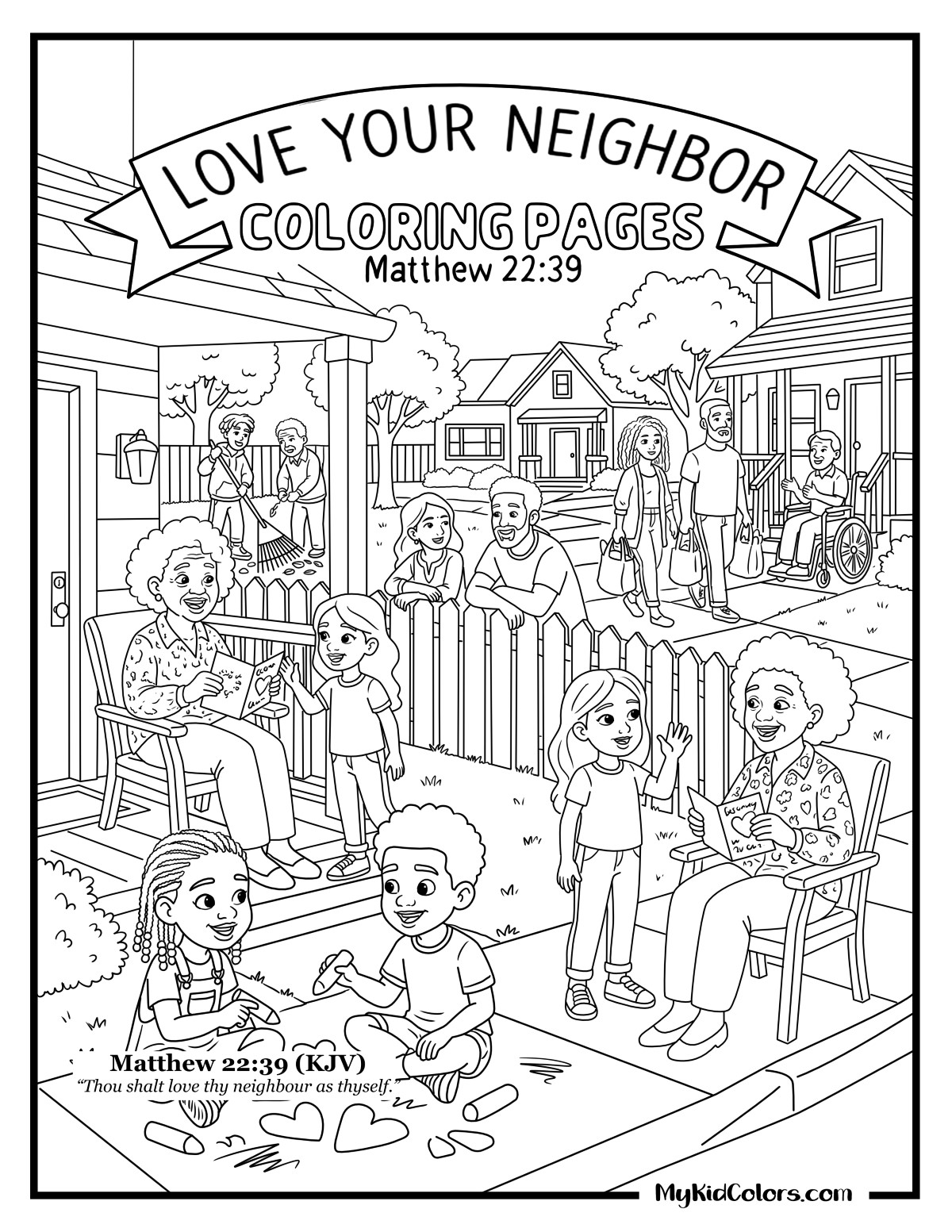 15 Free Hand-Drawn Love Your Neighbor Coloring Pages for Kids